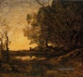Abend Distant Turm plein air Romantik Jean Baptiste Camille Corot